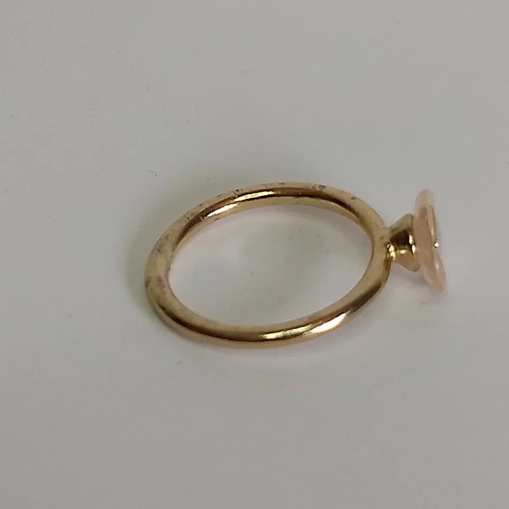 Gold Tone Pink Plastic Flower Clear Rhinestone Ring Size 6.5 Coquette Balletcore